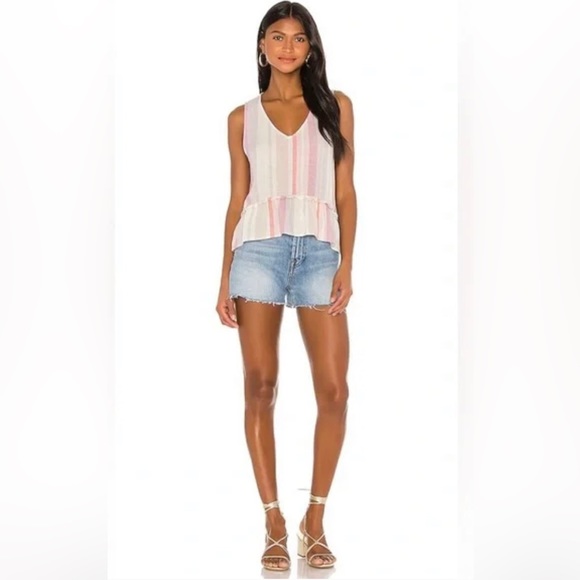 Jasmine & Ginger stripe pastel ruffle tank top sleeveless size L - Picture 1 of 10